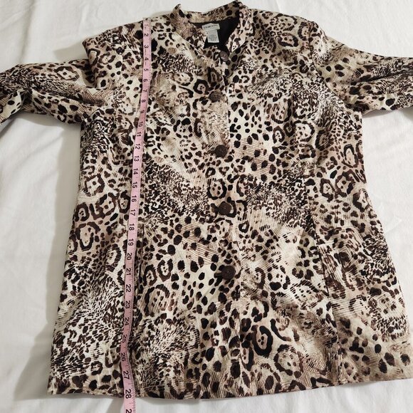 Chico's Size 2/12-14 Leopard Print Button Down Mandarin Collar Lined Jacket - Picture 13 of 14